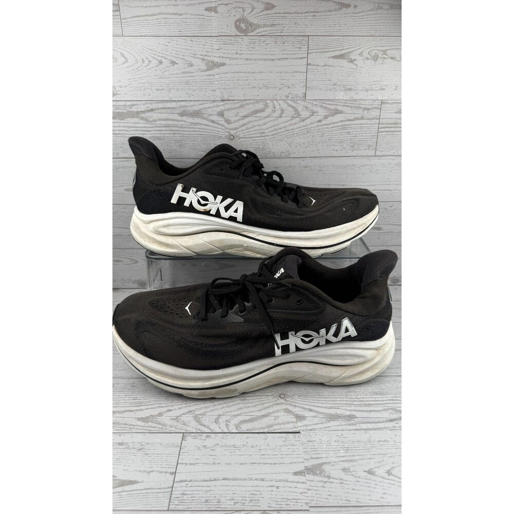 Hoka One One Clifton 10 1162032 BWHT Black White 12 2E Men's Running Shoes #409